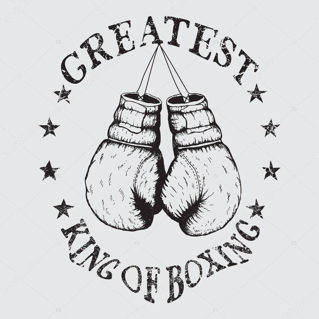 Vector old sports label with gloves.Greatest king of boxing.Prints design for t-shirts or sportswear