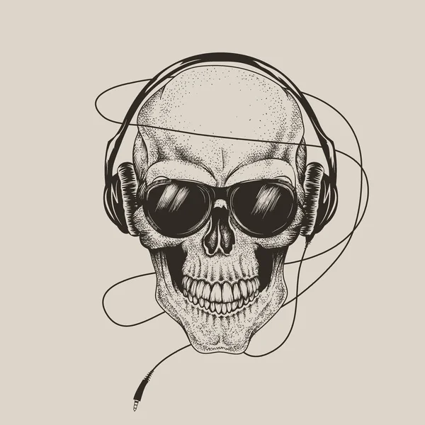 Crânio em fones de ouvido ouvir uma música — Vetor de Stock