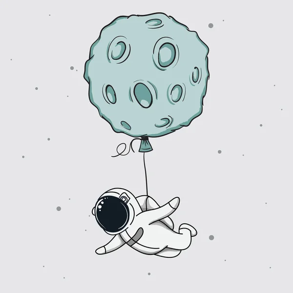 Baby-spaceman vliegen met maan als een ballon — Stockvector