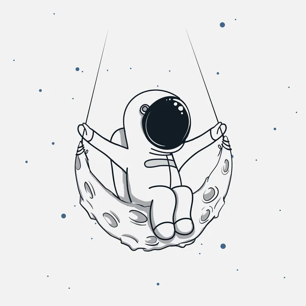 Spaceman est assis sur le croissant de lune — Image vectorielle