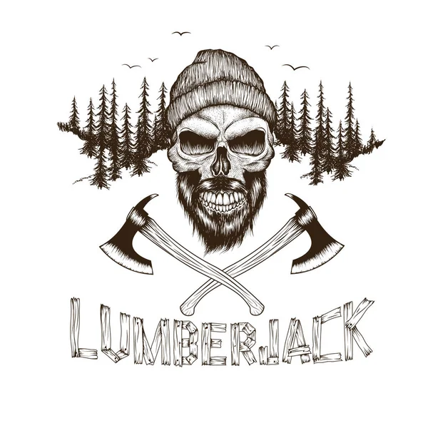 Skull-lumberjack with two axes — Stock Vector