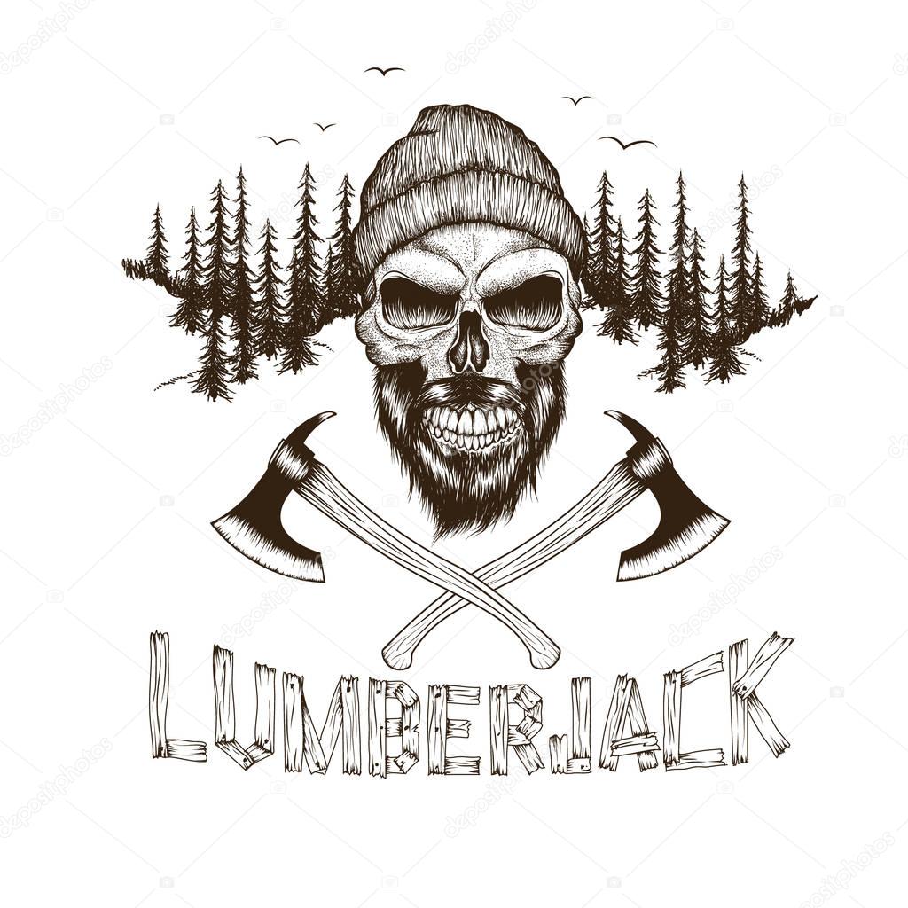 Skull-lumberjack with two axes