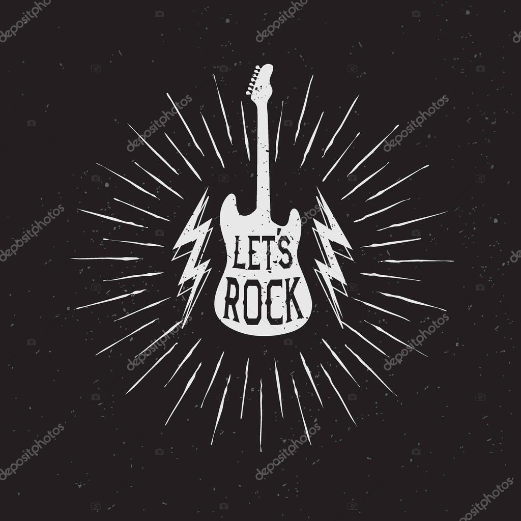 Lets rock .Prints emblem with guitar.Retro style.Vector illustration