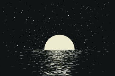 gece denizde moon ile deniz manzarası