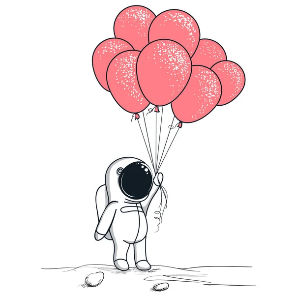 Mignon astronaute garde ballons rouges — Image vectorielle