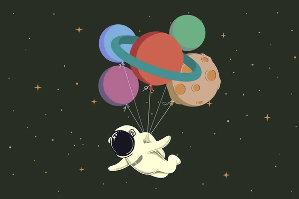 uçan balon gibi bir gezegen ile uzay adamı