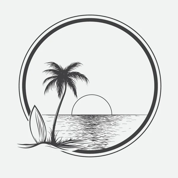Ілюстрація пальмового пляжу на літньому морі — стоковий вектор