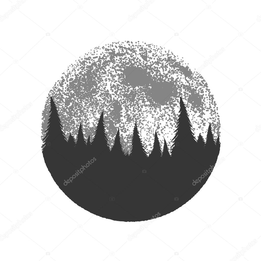 Silhouette of the forest on full moon background