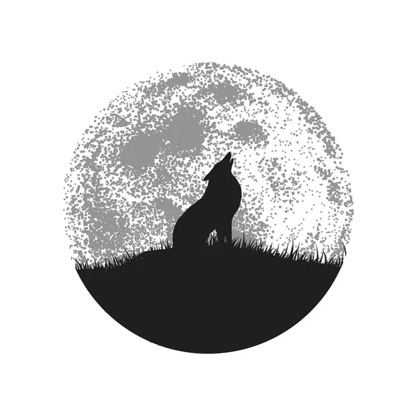 Silhouette of howling wolf on full moon background — Stock Vector