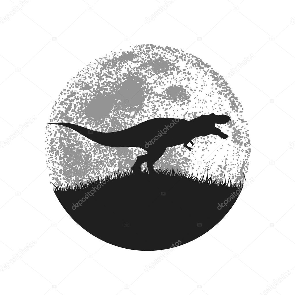 Silhouette of the tyrannosaur on full moon background.Vector illustration