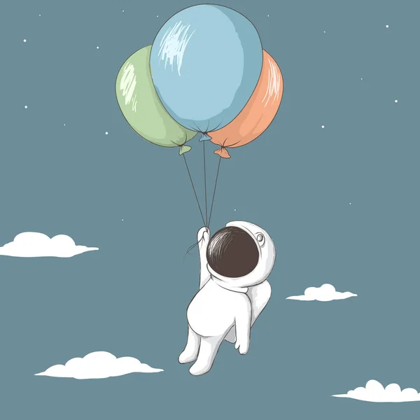 Pequeno astronauta mantém a balões —  Vetores de Stock