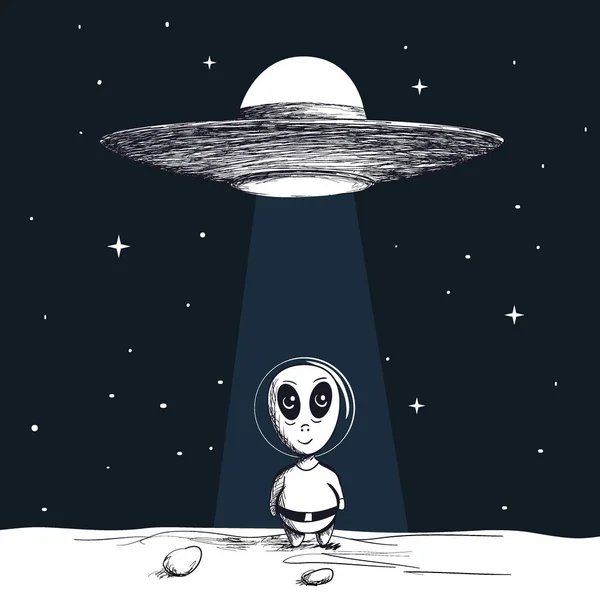 La llegada de un extraterrestre de OVNI — Vector de stock