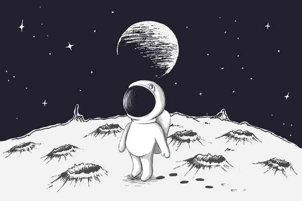 可爱的宇航员在月球上行走 — 图库矢量图片