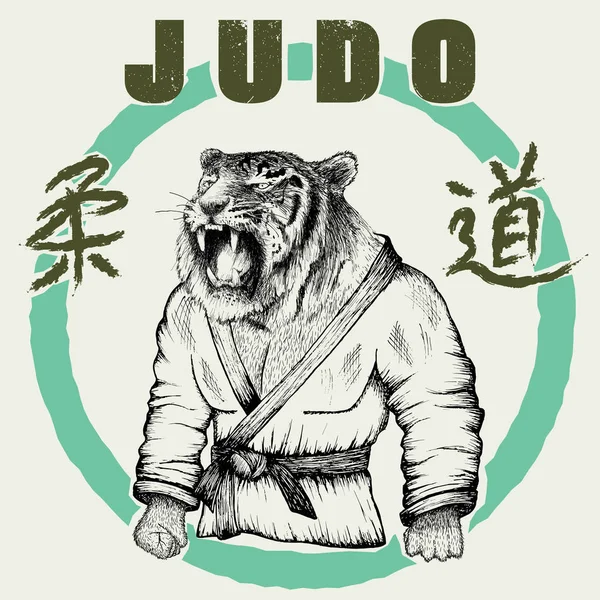 Tigre Judoka vestita in kimono — Vettoriale Stock