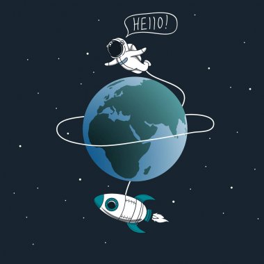 Şirin astronot dünyanın etrafında uçan