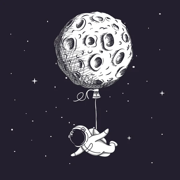 Komik uzay adamı uçmak bir balon gibi moon ile