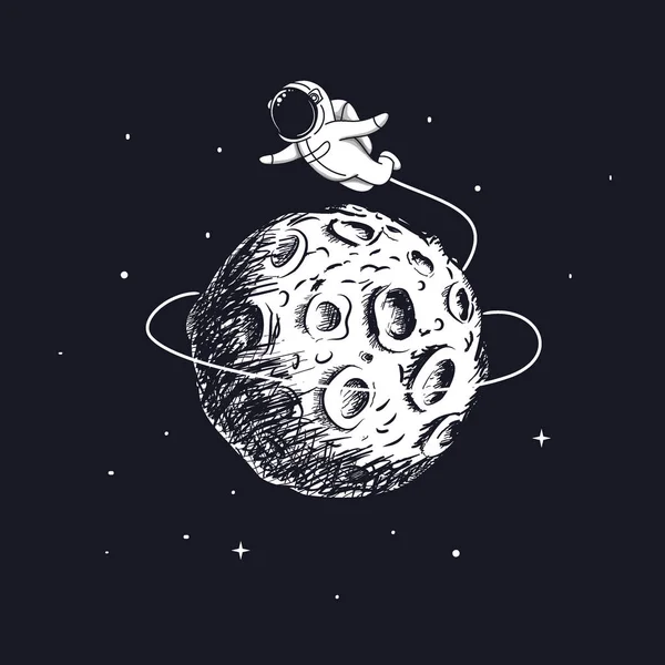 Astronauta voando ao redor da Lua — Vetor de Stock