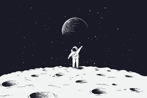Космонавта стоять на поверхні місяця — стоковий вектор