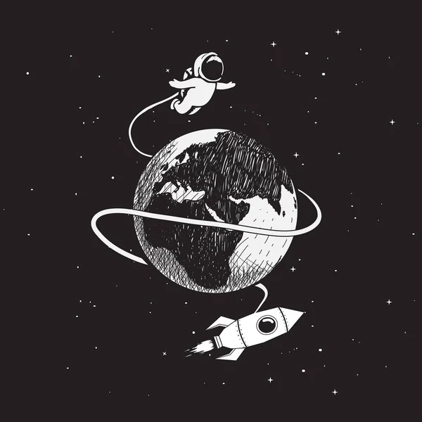 Şirin astronot dünyanın etrafında uçan