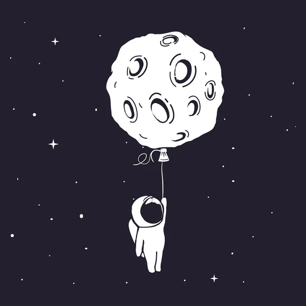 Funny astronaute voler avec la lune — Image vectorielle