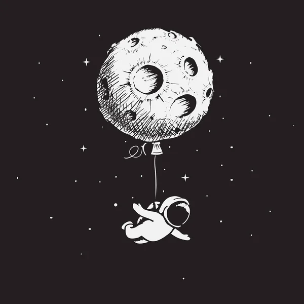 Funny astronaute voler avec la lune — Image vectorielle