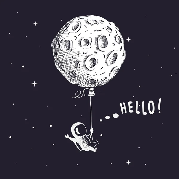 Funny astronaute voler avec la lune — Image vectorielle