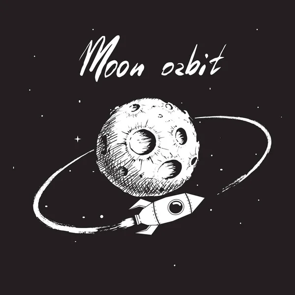 Rocket flying around Moon orbit — Stock Vector