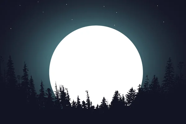 Full moon in night night forest — Stock Vector