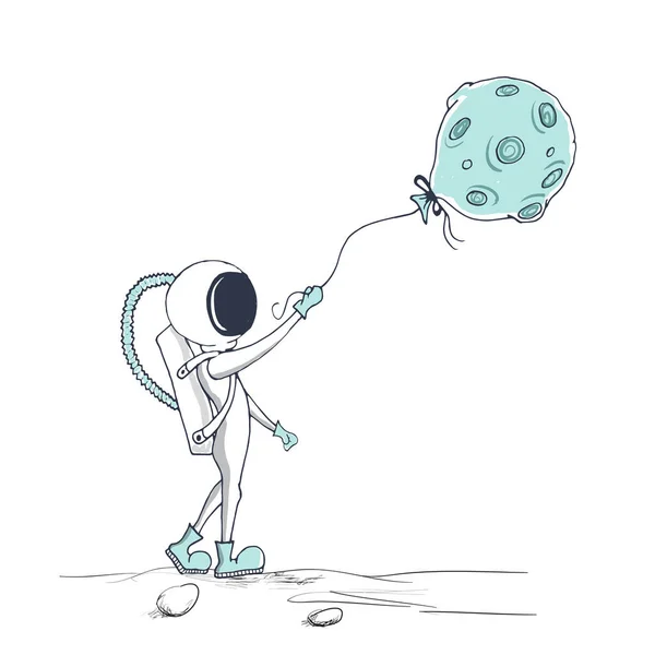 Astronaute Garde Ballon Comme Une Lune Prints Design Childish Illustration — Image vectorielle