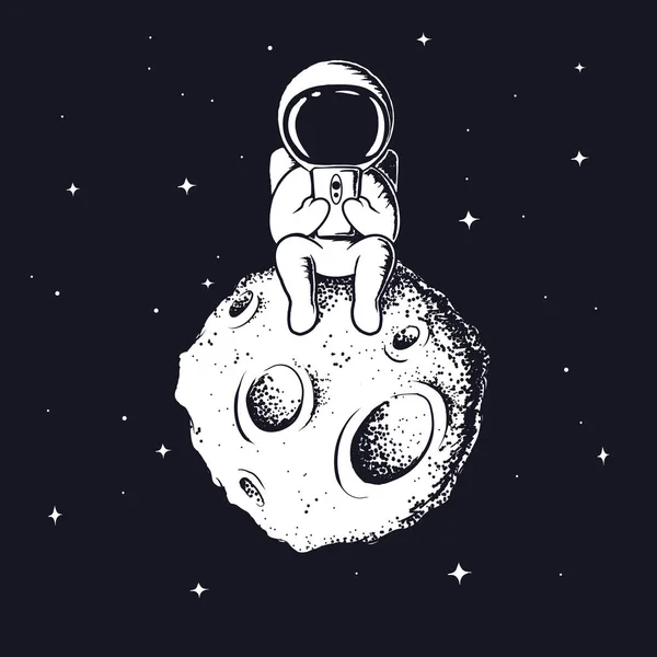 astronot smartphone tutar. Uzay adamı ayda oturur ve cep telefonu için bkz. Parmak izi tasarım vektör.