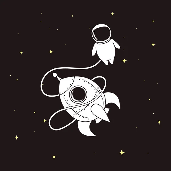 Милий Астронавт Ракетою Космосі Друк Векторного Дизайну Дитяча Ілюстрація — стоковий вектор