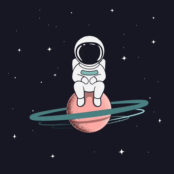 Astronauta siede su Saturno . — Vettoriale Stock