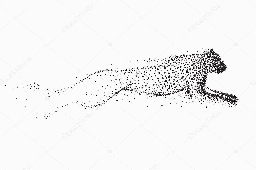 Big cat movement.Wild animal.Vector illustration. Motion made by points