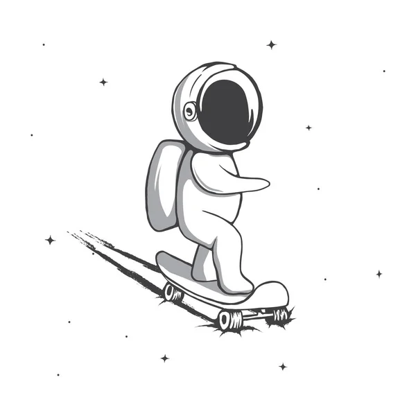 Funny spaceman rides on skateboard — Stock Vector
