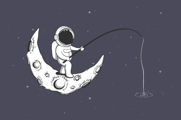 Baby astronaut fishing on the Moon — Stock Vector