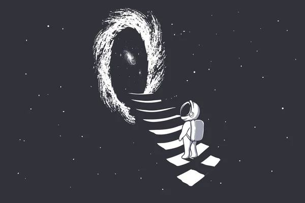 Astronaut stoupá po schodech do červí díry — Stockový vektor