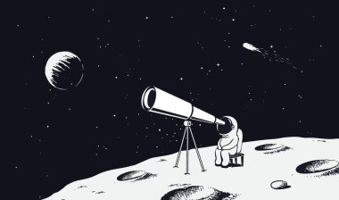 Astronot teleskoptan evrene bakıyor.