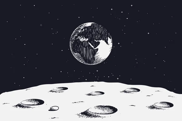 Vue de la surface de la Lune à la Terre — Image vectorielle