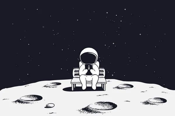 Astronauta com telefone celular na Lua —  Vetores de Stock