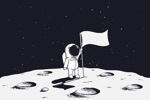 Astronauta na lua com bandeira —  Vetores de Stock