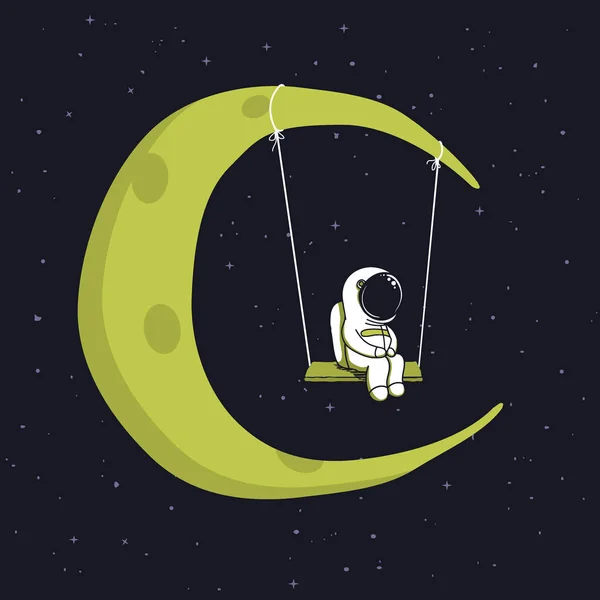 Милый астронавт сидит на качелях в космосе — стоковый вектор