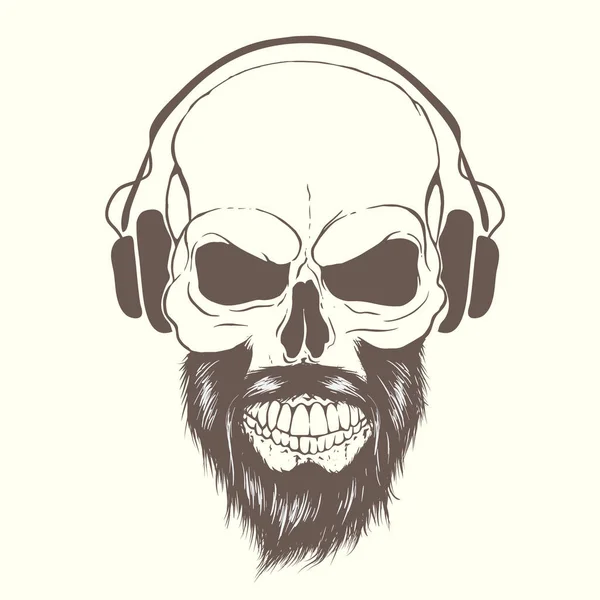 Skull with beard and headphones — ストックベクタ