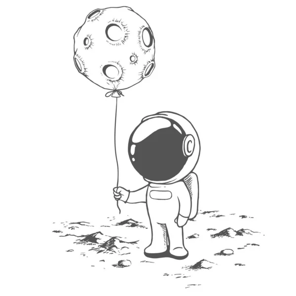 可爱的宇航员保持着像月亮一样的气球 — 图库矢量图片