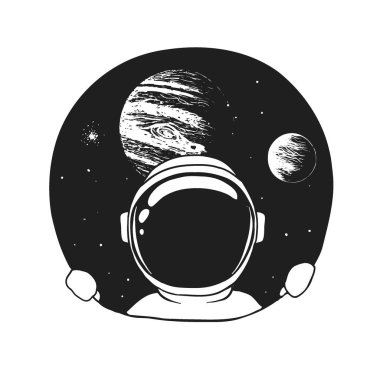 Bir astronot uzaydaki bir delikten dışarı bakar.