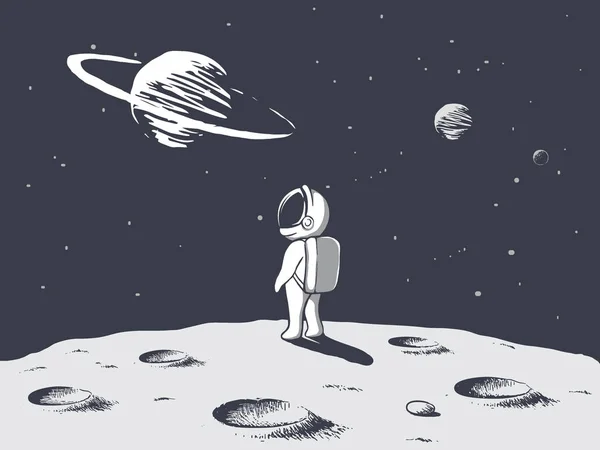 Funny astronaut looks to universe — ストックベクタ