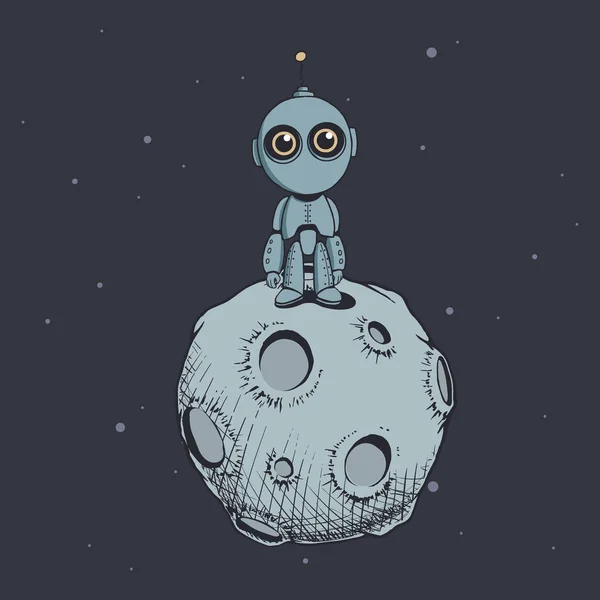 Mignon robot sur la lune — Image vectorielle