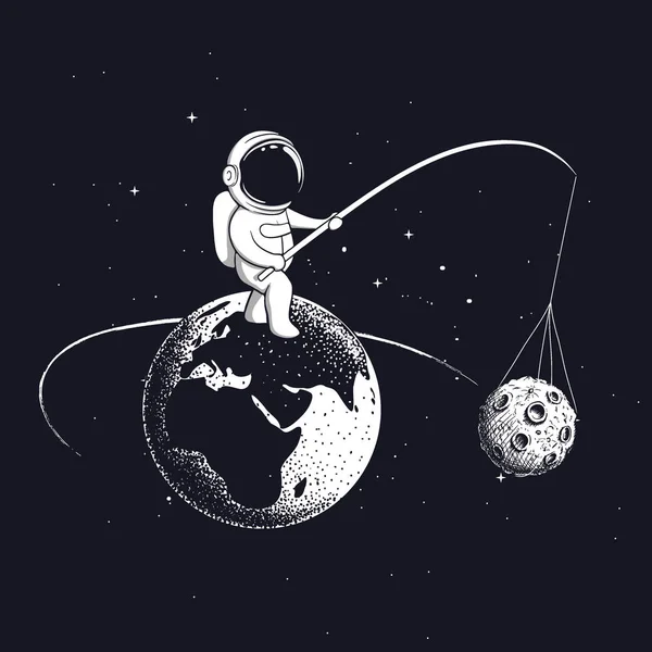 Astronaut draait de maan — Stockvector