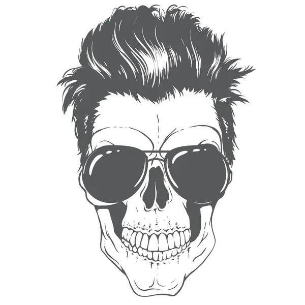 Crâne avec coiffure moderne et lunettes de soleil — Image vectorielle