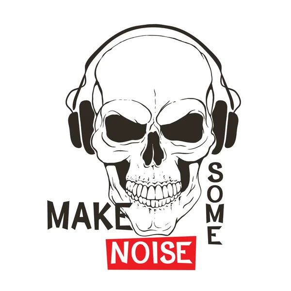 Skull with headphones listen music — Stock Vector