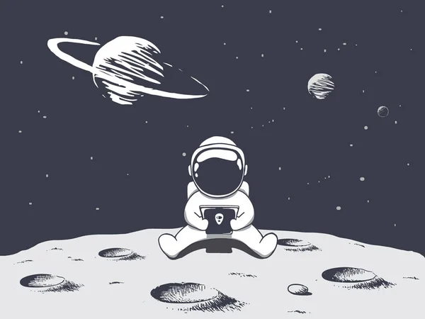 Astronaut playing games on smartphone — Stock Vector